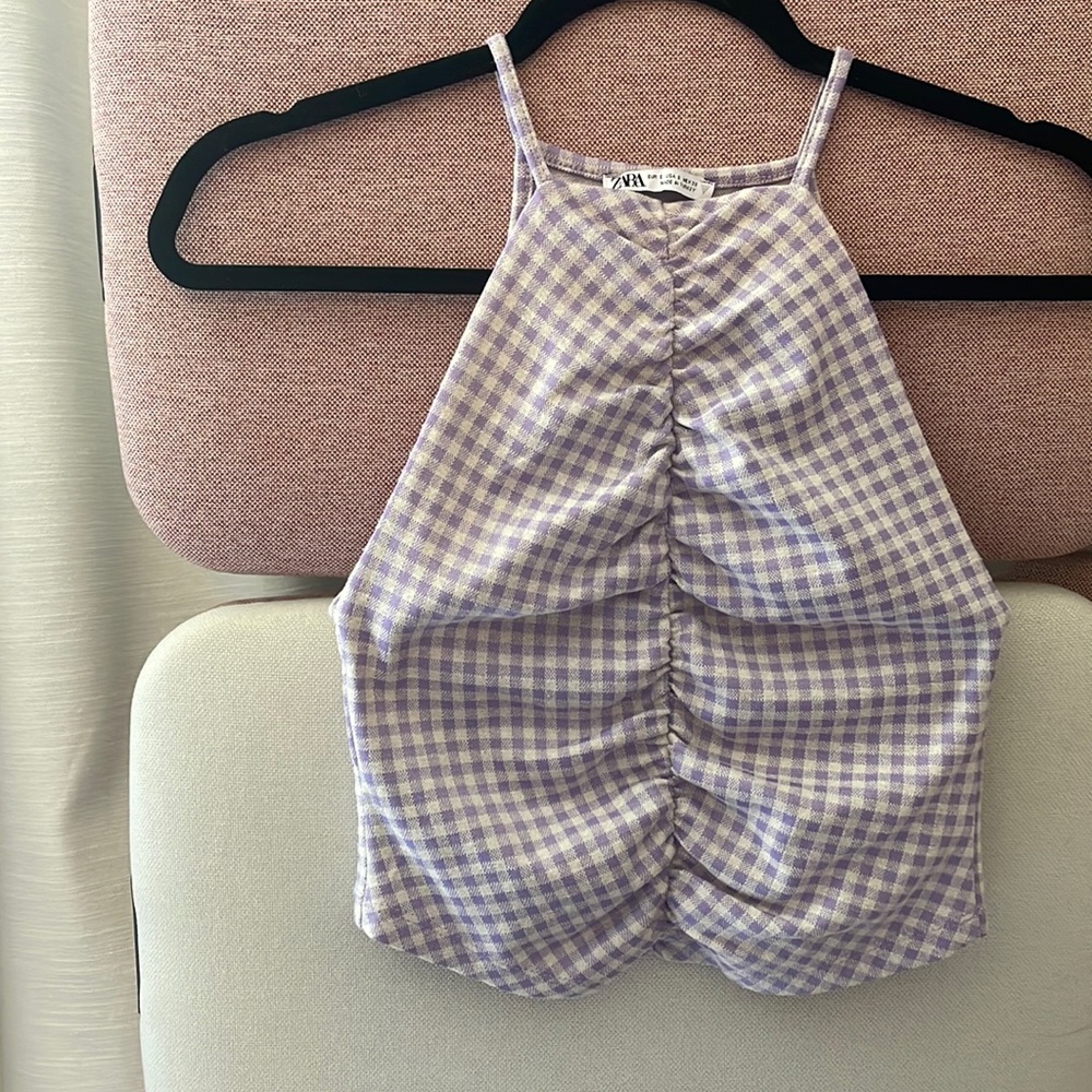 Zara Cropped Gingham Top SZ S